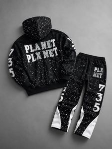 Sweat-shirt à capuche oversize pour homme, noir et blanc, streetwear, en coton tricoté, anti-rétrécissement, imprimé en relief, avec poche avant - Product Image 2