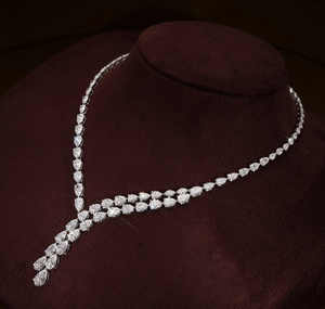 Premium Lab Grown Pear Cut High Purity Filled Necklace Silver Plated <b>Chain</b> IGI Certified Vintage Style Sparkling Women's Wedding - Product Image 3
