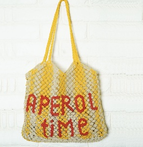 Bolso Tote de Yute Tejido a Crochet Aperol Time, Bolso de Hombro Bohemio de Verano para Mujer, Abierto, Ecológico, con Patrón de Letras Bordadas - Product Image 1
