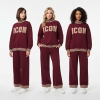 Ensemble en molleton de qualité supérieure, 2 pièces, sweat-shirt à col roulé et pantalon, coupe ample, style décontracté toutes saisons, avec broderie de lettres