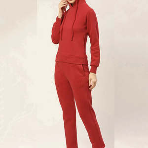 Ensemble de survêtement pour femme, logo personnalisé, rouge uni, haute qualité, fermeture éclair, coupe ajustée, vêtements de sport décontractés, OEM - Product Image 6