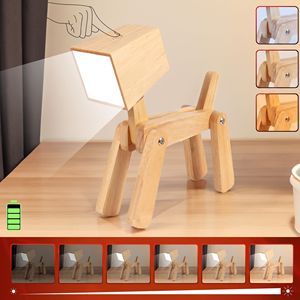 Rechargeable Wooden Dog Desk Lamp – 2000mAh Dimmable Touch <b>Bedside</b> <b>Reading</b> <b>Light</b>, 3 Color Modes Articulated Table Lamp - Product Image 6