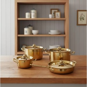 High Grade Gold Plated Top Quality Stainless Steel Hand Hammered Grapes Ornate Lids Luxury Ruffoni Casseroles Kitchenware Supply - Product Image 2