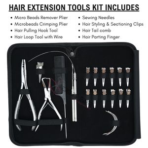 Kit d'outils professionnels pour extensions de cheveux argentées avec dissolvant de micro-perles en acier inoxydable, outil de sertissage Microlink et pinces de séparation pour doigts - Product Image 2