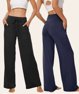 Soft Black High Wide Leg Spring Breathable Pajama Pants Print <b>Comfy</b> Casual Lounge Yoga Bottoms Drawstring with Pockets Women - Product Image 2
