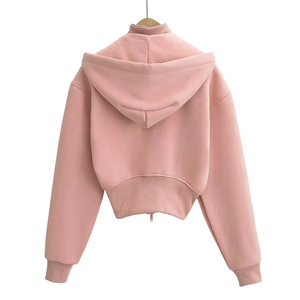 Sudadera corta de invierno para mujer con capucha extraíble, doble cremallera, dobladillo de 8 cm, cuello alto acanalado, corte reloj de arena, de lona de secado rápido. - Product Image 3
