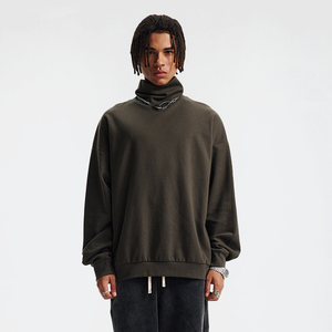 <b>Men's</b> Olive Green <b>Turtleneck</b> Pullover <b>Sweater</b> Oversized Fit Knitted Solid Color Regular Sleeve Autumn Wear - Product Image 1