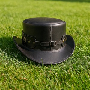 Premium quality custom made Handmade Black Leather Top <b>Hat</b> <b>Steampunk</b> Gothic Cowboy Style - Product Image 3