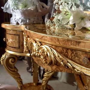 Elegant French Style Mahogany <b>Dressing</b> <b>Table</b> Mirror Gold Carved Vanity Set Symmetrical Hotel Villa Stainless Steel Living Room - Product Image 5