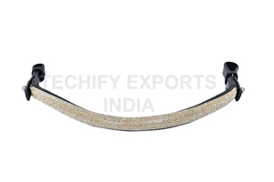 Bandeau de tête de cheval en strass doré, accessoire de bride incurvée en cuir noir de qualité supérieure pour l'équipement équestre - Product Image 4