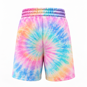 <b>Mens</b> Tie Dye <b>Fleece</b> <b>Shorts</b> Textured Terry Style Embroidery Applique Elastic Waist Drawstring Side Pockets Wholesale OEM Supplier - Product Image 2