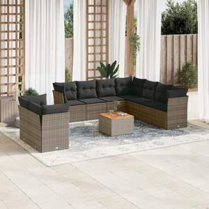 Conjunto de Sofá de Jardín de Ratán Gris y Marrón, 6 Plazas, Resistente a la Intemperie, Muebles de Exterior de Diseño Contemporáneo - Product Image 1