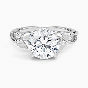 Bague de fiançailles solitaire en or rose avec moissanite taille ronde motif feuille de vigne - Product Image 3
