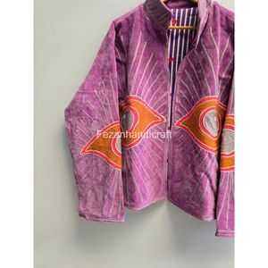 Blouson à col mandarin avec motif brodé œil de chat violet, manches longues, style ouvert, pour l'automne - Product Image 5