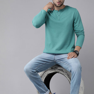 Camiseta de Manga Larga para Hombre, Cuello Redondo, Tejido Waffle, Color Sólido, Corte Ajustado, Informal, Transpirable, de Algodón - Product Image 2