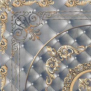 Azulejo Cerámico Brillante con Medallón Dorado Royal Tufted 400x400mm, Azulejo de Piso Brillante Plateado y Dorado de Lujo Estilo Barroco 400x400mm - Product Image 1