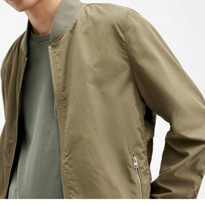 Wholesale Men's Olive Green Bomber Jacket Casual Zipper Closure Stand Collar Polyester <b>Canvas</b> Windproof Autumn Wear Breathable - Product Image 3