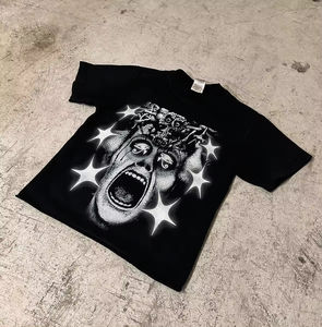 T-shirts pour hommes personnalisés OEM, impression sérigraphique graphique, 100% coton 270 g/m², sans ourlet, coupe carrée courte, lettrage DTG - Product Image 5