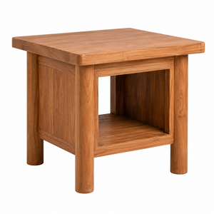 Modern Scandinavian Design Teak <b>Square</b> Dining <b>Table</b> with Open Storage Shelf for Dining Room Furniture - Product Image 2