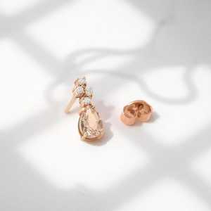 Pendientes de Morganita con Certificado, en Forma de Pera, Color Champán, Joyería de Morganita, Regalo - Product Image 1
