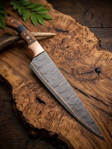 Couteau de chef japonais en acier Damas 7 pouces avec manche en bois et étui en cuir, couteaux de cuisine forgés pour droitiers - Product Image 6