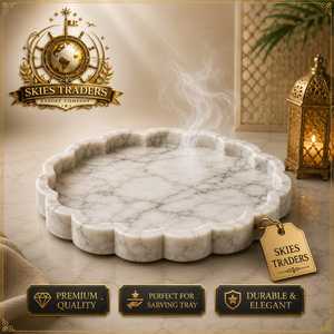 Plateau de service rond en marbre SKIES TRADERS, plateau de rangement en pierre polie, design moderne et luxueux - Product Image 1