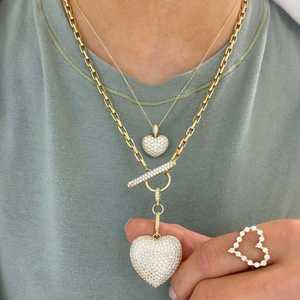 Diamond Heart <b>Necklaces</b> Pave Set <b>Toggle</b> Statement Custom 10K 14K 18K Solid Gold Bridal Wedding Removable Charms Holder Wholesale - Product Image 5