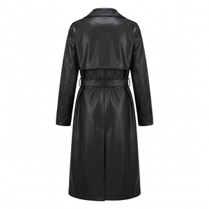 Manteau long en similicuir pour femme, style trench-coat, décontracté chic, idéal pour l'hiver, fabrication OEM/ODM, vente en gros, logo personnalisé, faible MOQ - Product Image 3