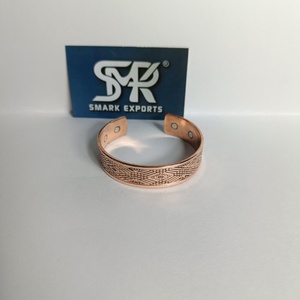 Brazalete Ancho de Cobre Magnético con Patrón Tribal Grabado, Brazalete Tradicional Hecho a Mano, Ajustable, de Cobre Curativo, Unisex - Product Image 3