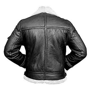 Custom 2026 Eco-Friendly Garment Dyed Real Sheepskin <b>Leather</b> <b>Bomber</b> Jacket Black Grain Type Winter Wear White Real Fur for <b>Men</b> - Product Image 6