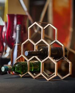 Modern geometric metal wine <b>rack</b> gold finish bottle holder countertop wine <b>storage</b> stand for home bar <b>kitchen</b> decor - Product Image 1