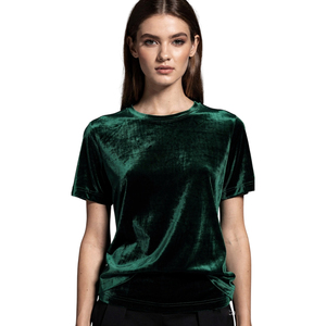 Women's Velvet T-Shirt Lightweight Crew Neck Velour Tee Shirts Ladies Street Style Fashion Velvet Summer TShirts Women - Product Image 1
