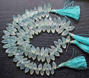 ลูกปัดหินแคลเซโดนีสีน้ำทะเลธรรมชาติทรงข้าวสารเจียระไน ร้อยเป็นเส้น สำหรับทำเครื่องประดับแฮนด์เมด - Product Image 6