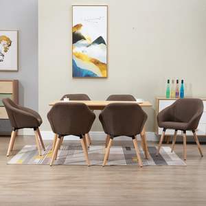 Juego de 6 Sillas de Comedor de Madera Maciza con Tapicería de Poliéster Marrón - Muebles de Cocina Duraderos y Elegantes - Product Image 1