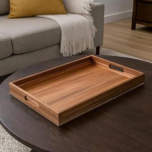 Acacia Wood Portable Serving Tray with Handles Modern Design for Sofa and <b>Coffee</b> <b>Table</b> Use - Product Image 3