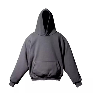 Sudadera con Capucha Gris Oscuro para Hombre, Corte Holgado, Color Sólido, Informal, Tejida, Manga Larga, con Bolsillos, para Otoño - Product Image 1