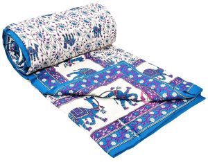 Couette légère en coton de Jaipur pour lit simple/Razai/Rajai, motif floral, 85x55 pouces, douce et confortable, literie toutes saisons, bleu-S-203 - Product Image 3