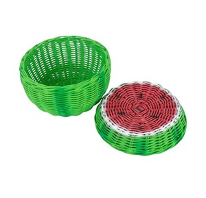 Panier de rangement en rotin motif pastèque, forme bol rond, écologique, organisateur polyvalent, style mignon - Product Image 3