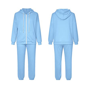 Conjunto Deportivo con Capucha para Mujer, Sudadera de Manga Larga de Color Sólido con Pantalones con Cordón, Bolsillos Laterales y Cierre de Cremallera - Product Image 3