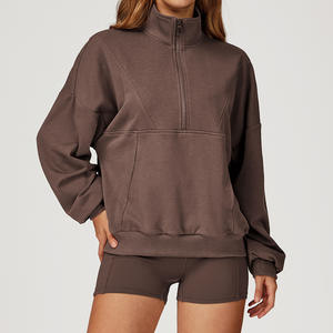 Sweat à capuche sport pour femme à manches longues et col demi-zippé, coupe ample, vêtement de sport respirant et confortable pour le yoga et la course à pied - Product Image 6