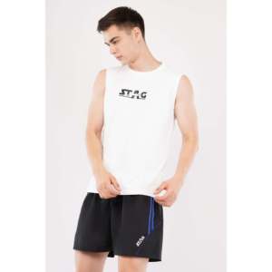 STAG Iconic Chaleco blanco sin mangas para hombre, top deportivo para deportes al aire libre de verano que absorbe la humedad - Product Image 3