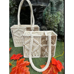 Panier de rangement en macramé en coton de haute qualité Portable Boho Decor Organisateur durable de l'Inde - Product Image 5