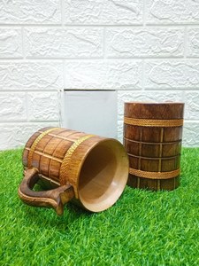 Taza de Cerveza de Madera Clásica Hecha a Mano de Calidad Superior, Ecológica, con Asa, Taza de Madera de Mango, Accesorio Clásico de Bar, Reutilizable - Product Image 2