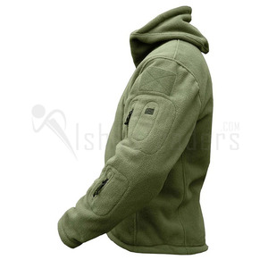Men's Olive Green polar Fleece Hooded <b>Jacket</b> <b>With</b> <b>Zipper</b> Front And Multiple <b>Pockets</b> Casual Outdoor Wear Autumn Season - Product Image 2