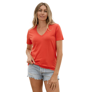 T-shirt décontracté pour femmes, manches courtes, col en V, couleurs personnalisées, polyester/coton, toile de haute qualité, doux, respirant - Product Image 1