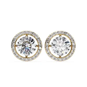 Pendientes de Diamante Cultivado en Laboratorio de Corte Redondo de 2 Ct F VVS2 con Halo, Oro Blanco de 14k, IGI - Product Image 5