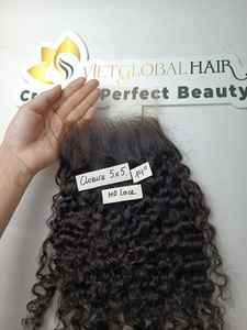 Venta al por mayor de pelo humano rizado birmano cutícula alineada pelo virgen crudo con cierre Frontal de encaje onda Natural Grado de cabello Remy - Product Image 5