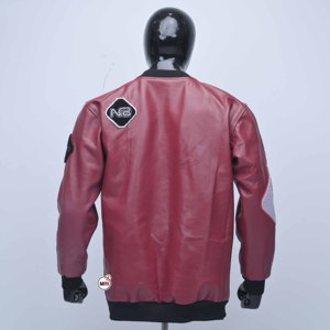 Blousons Bomber Homme en Cuir Véritable Rouge, Col Rond, Broderie Logo Taureau, Tenue Décontractée Automne-Printemps, Imperméable et Respirant - Product Image 2