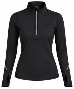 Women's Black Long Sleeve High Neck <b>Zipper</b> <b>Top</b> With Reflective Stripes Fitted Style M - Product Image 1