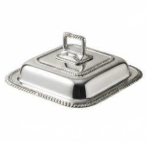 Plato para Mantequilla de Diseño Minimalista Plateado con Tapa, Hecho a Mano, Pulido, Diseño Clásico, Vajilla de Cocina - Product Image 2